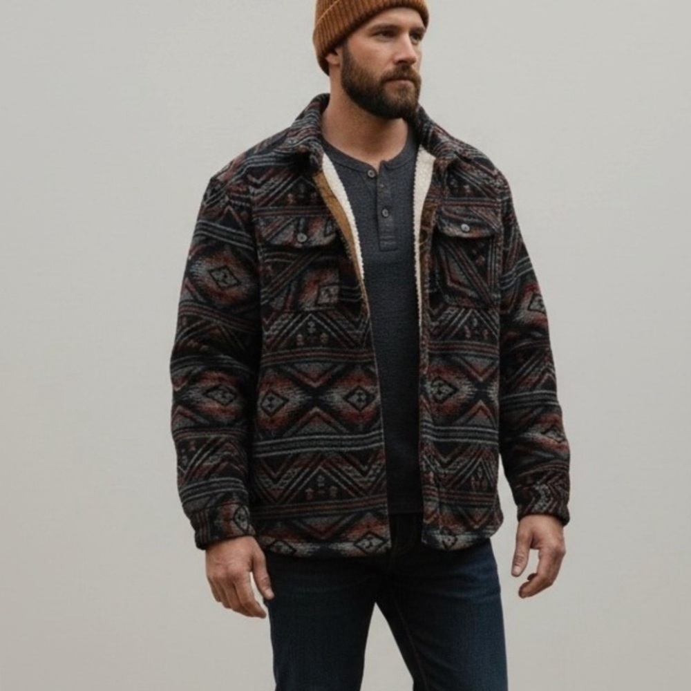JACHS New York ,Aztec print,Sherpa Lined,Wool blend Jacket,Size M NWT
